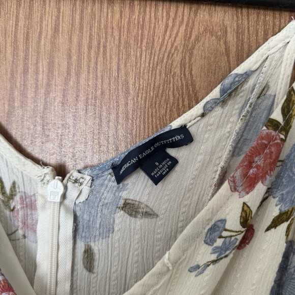 American Eagle Women's 8 Floral Linen Jumpsuit Leg Slits Romper Wide Leg Boho - Picture 4 of 6